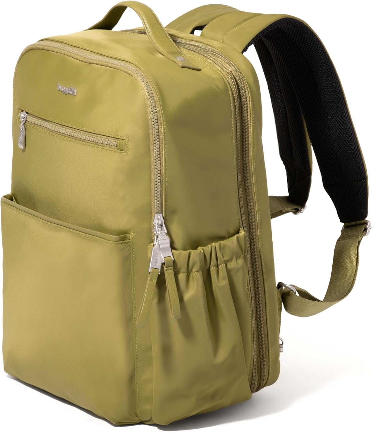 Baggallini Tribeca Expandable Travel Laptop Backpack Water-Resistant Nylon Work Bag w/Organization, Padded Sleeve & RFID Tech, Sage Twill, One Size