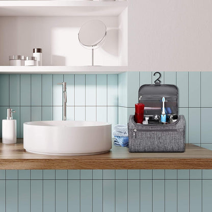 Toiletry Bag with Hanging Hook (25x14.5x15CM), Travel Case Waterproof Cosmetic Bag or Accessories, Shampoo, Makeup, Personal Items, Healthcare Organizer with Handle for Men and Women (Grey)