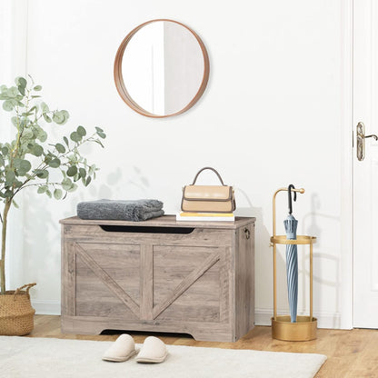 HOOBRO Storage Chest, 75 cm Retro Toy Box Organizer with U-Shaped Cut-Out Pull, Storage Bench, Safety Hinge, Sturdy Toy Chest, Wooden, Supports 100 kg, Easy Assembly, Greige BG77CW01