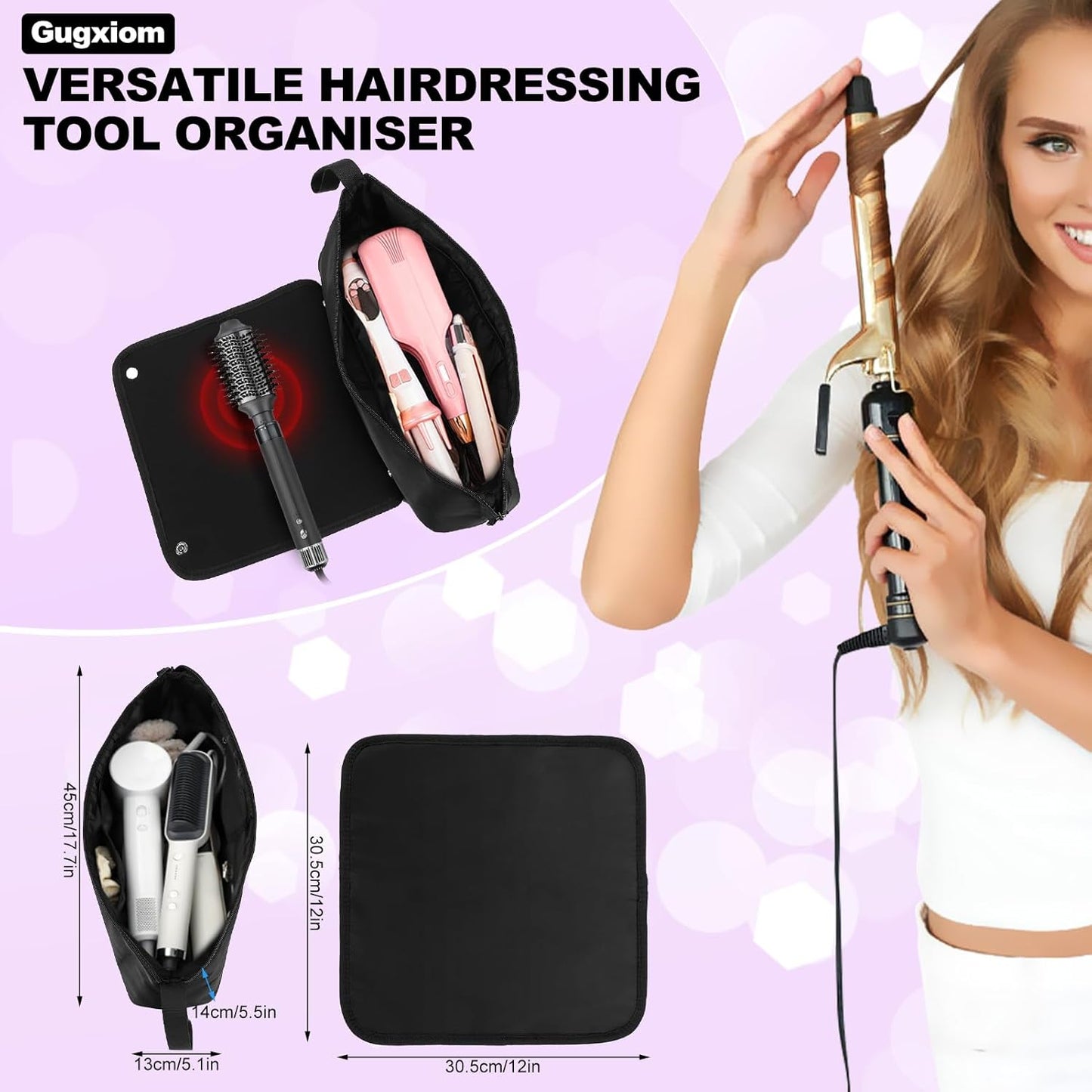 Large Travel Bag for Hot Hair Tools Heat Resistant Curling Iron Hair Straightener 2 in 1 Hair Tool Bag Travel Organizer