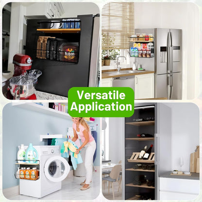 Magnetic Shelf for Fridge with Wood Lid, Fruit Potato and Onion Storage Bins, Pantry Organizers & Storage, Large Container Magnetic Spice Rack for Refrigerator, Kitchen Counter, Cabinet