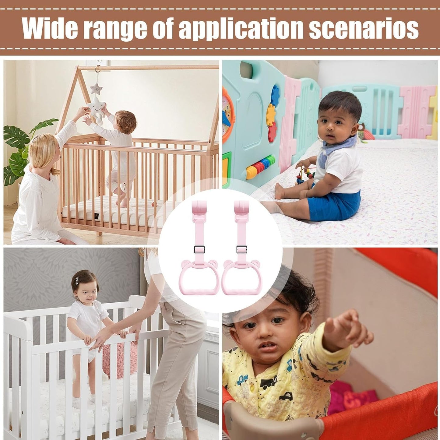 Baby Pull Up Rings, 2 Pieces Cot Hangable Rings, 5.91x3.94 inches Training Tool Accessories Toy Strap Walking Practice, Exercise for Boys, Daycare, Yard Play, Sturdy Safety Design