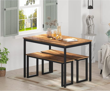 sogesfurniture Dining Table with Two Benches / 3 Piece Set Wood Table Top Sturdy Metal Frame Construction, Dining Table Set for Small Spaces Home Furniture Rectangular Modern, BHCA-CZJYB-yzld01