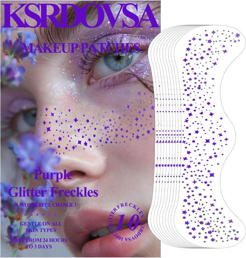 10PCS Glitter Freckles - Purple - Face Glitter Makeup Speckles- Cute Glitter Makeup Accessories for Women - Glow Up Makeup Patches Cosmetic Glitter for Face