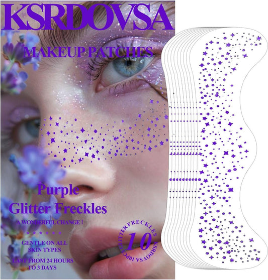 10PCS Glitter Freckles - Purple - Face Glitter Makeup Speckles- Cute Glitter Makeup Accessories for Women - Glow Up Makeup Patches Cosmetic Glitter for Face