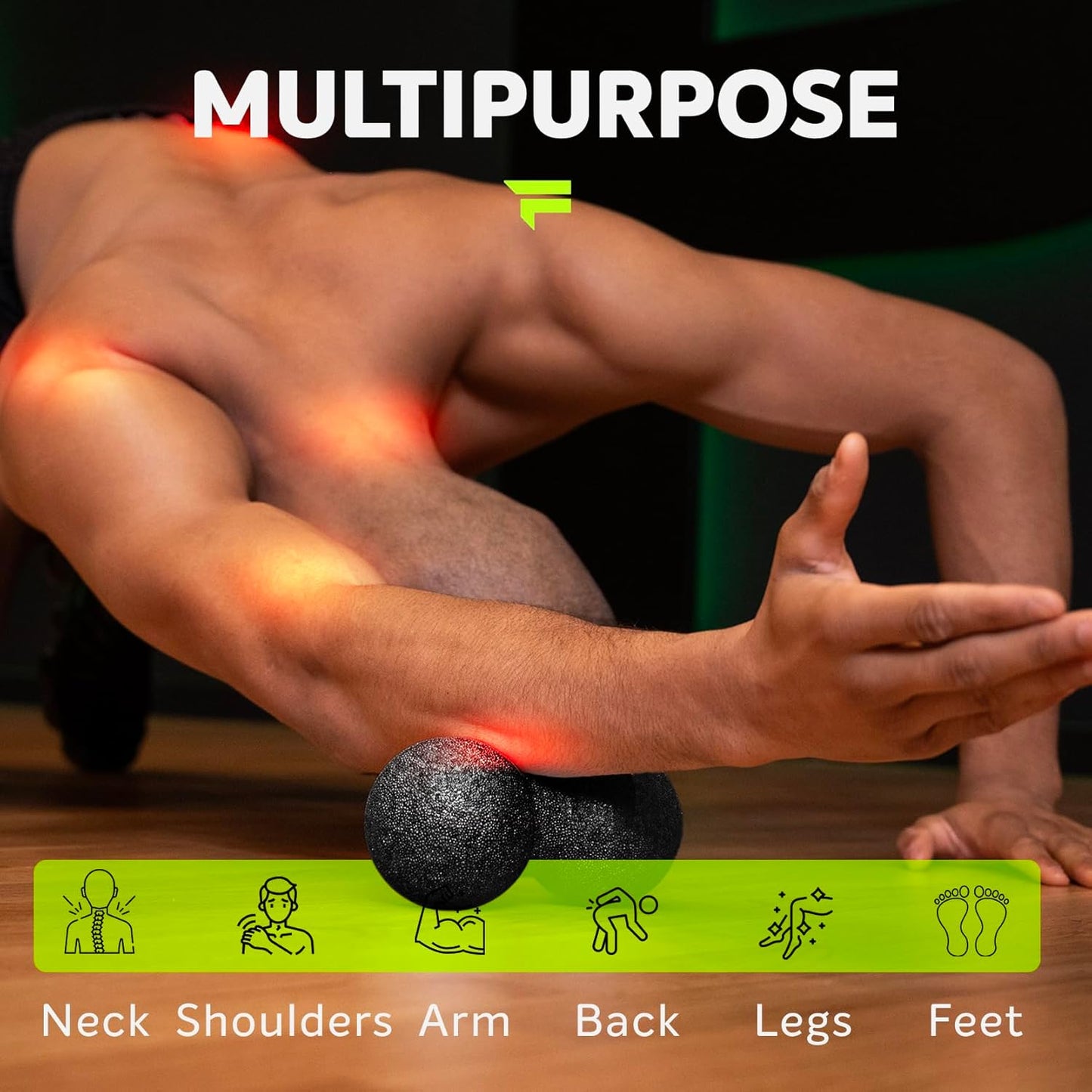 FIZYO Double EPP Massage Ball 16x8cm - Muscle Massager for Back, Neck, Foot and Trigger Point for Physical Therapy, Yoga, CrossFit, Pilates, Recovery and Rehabilitation (Black)