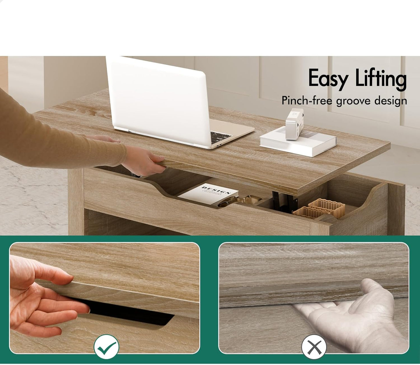 ALFORDSON Lift Top Coffee Table with Hidden Compartment and Open Shelf, Rising Tabletop Dining Table for Living Room Office Reception, Convertible Center Table, Black