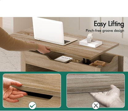 ALFORDSON Lift Top Coffee Table with Hidden Compartment and Open Shelf, Rising Tabletop Dining Table for Living Room Office Reception, Convertible Center Table, Black