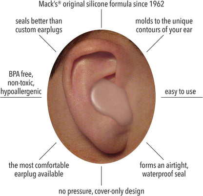Mack’s Snoozers Silicone Putty Earplugs - 6 Pair – Comfortable, Moldable Silicone Ear Plugs for Sleeping, Snoring, Loud Noise & Traveling