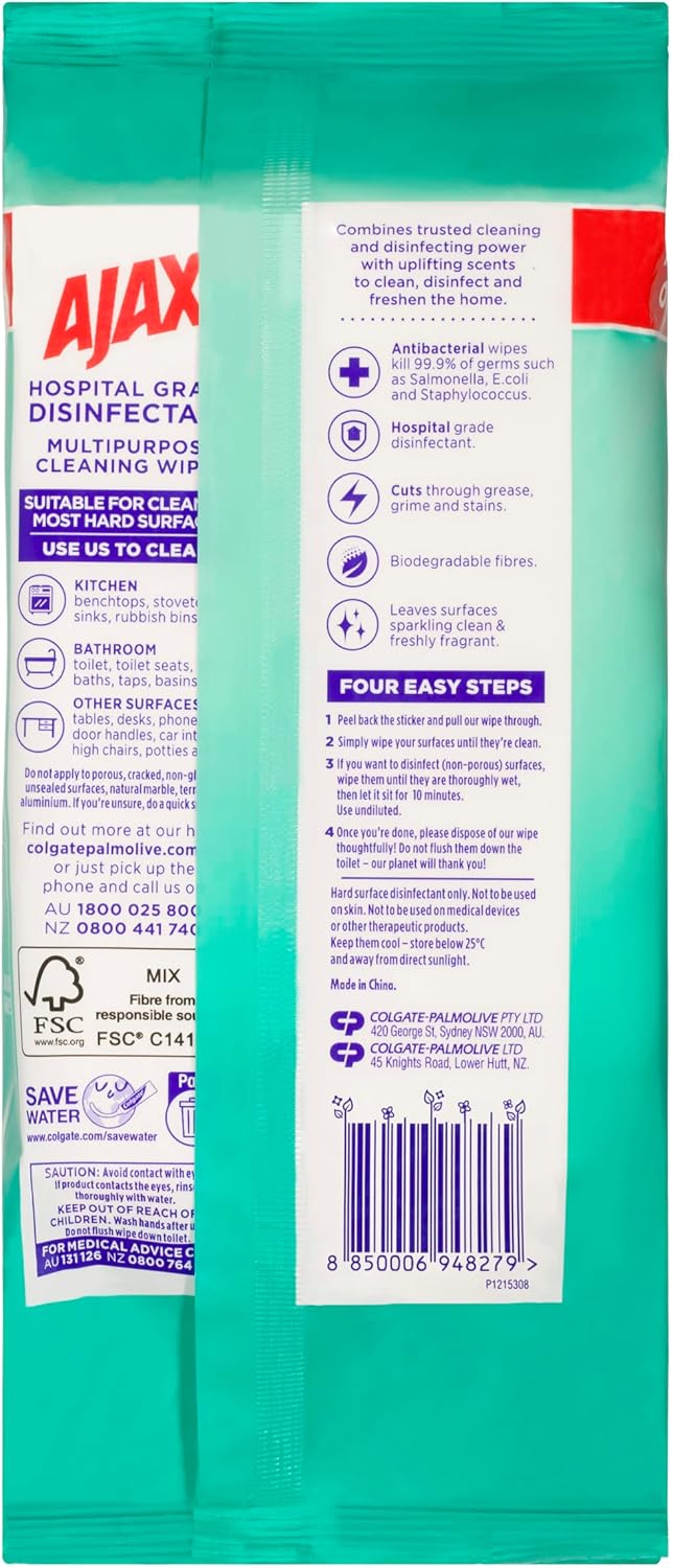 Ajax Disinfectant Wipes Refreshing Green Tea & Jasmine 110 Wipes