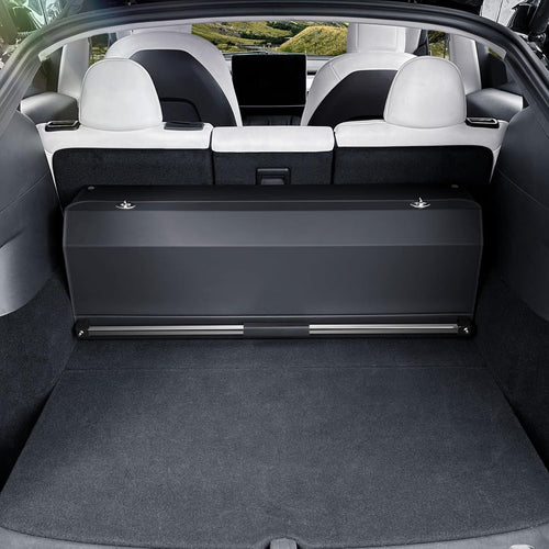 XCF Car Trunk Organizer for 2022-2023 Tesla Model Y (5-Seater), Leather Trunk Organizer with Lid and Push-pull Handle Large Suv Storage Organizer (Black, 37.01 x 11.42 x 12.2in)