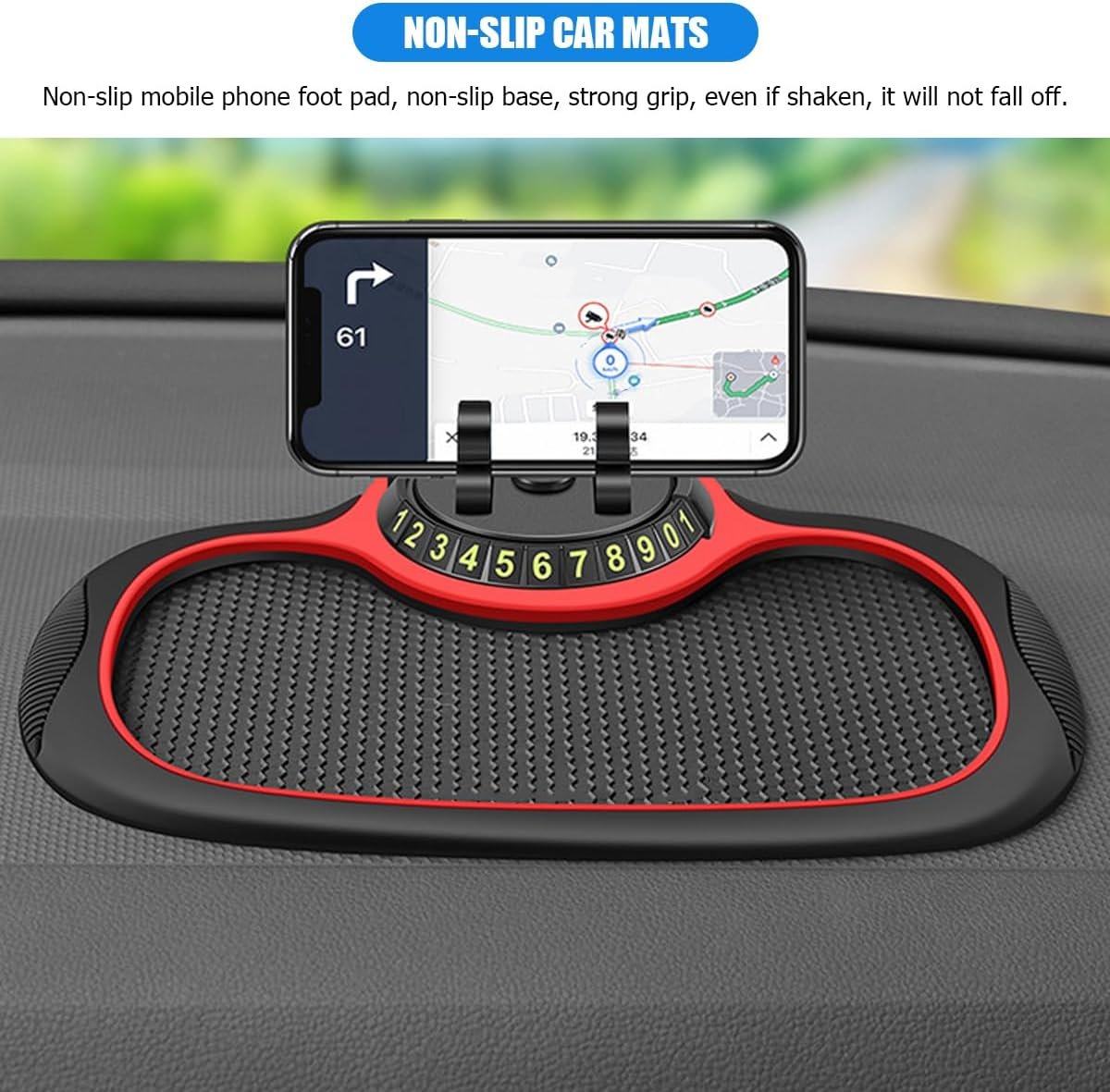 JNNJ Non-Slip Mat for Car Mobile Phone Holder, Non-Slip Mobile Phone Mat for Car, Mobile Phone Holder on Dashboard Centre Console Non-Slip Mat (Red Edge)