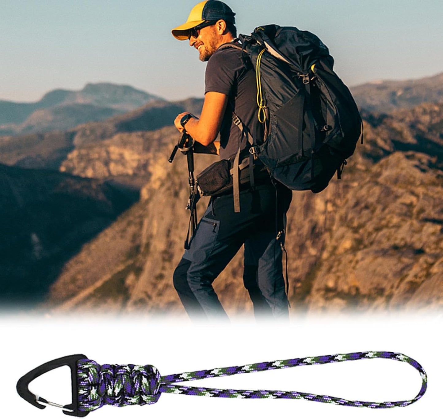 Generico Carabiner Strap, Hiking Gear Lanyard, Triangular Buckle Lock Clip, Quick Release Hook Strap Clasp, Key Chain Holder for Outdoor Activities, Camping, Travel, Climbing, 1 Piece