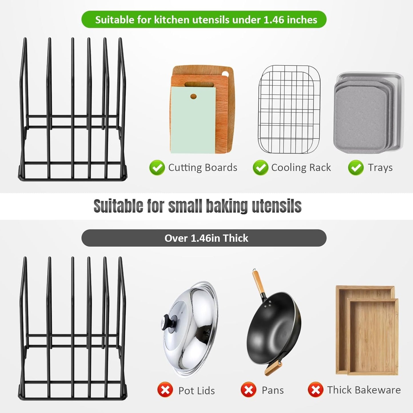 Kitchen Cabinet Cutting Board Organizer, Steel Cookware Holder,Space-Saving 5-Tier Divided Rack for Skillets Baking Tray Sheets Storage (1)