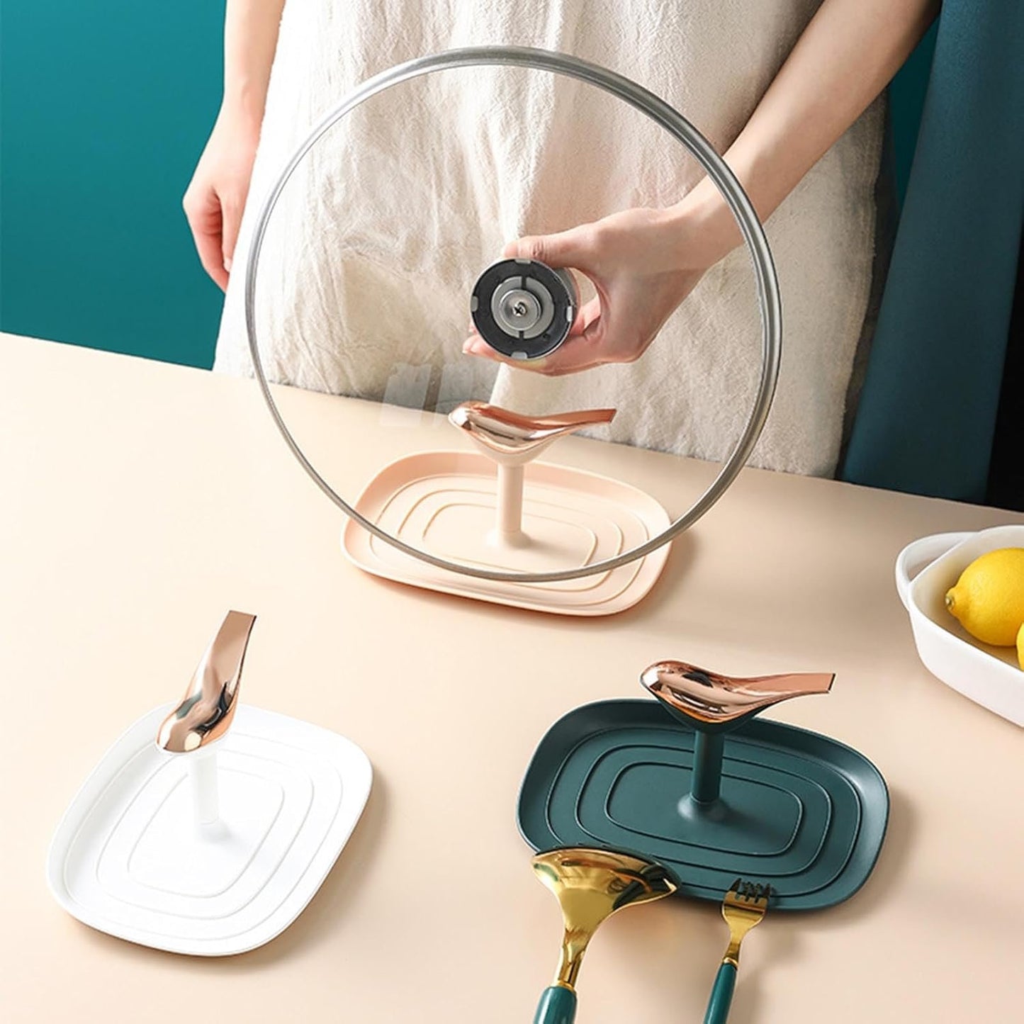 Poggiamestolo e supporto per coperchio pentola a forma di uccello con gocciolatoio supporto per utensili da cucina supporto per utensili da cucina gadget convenienza