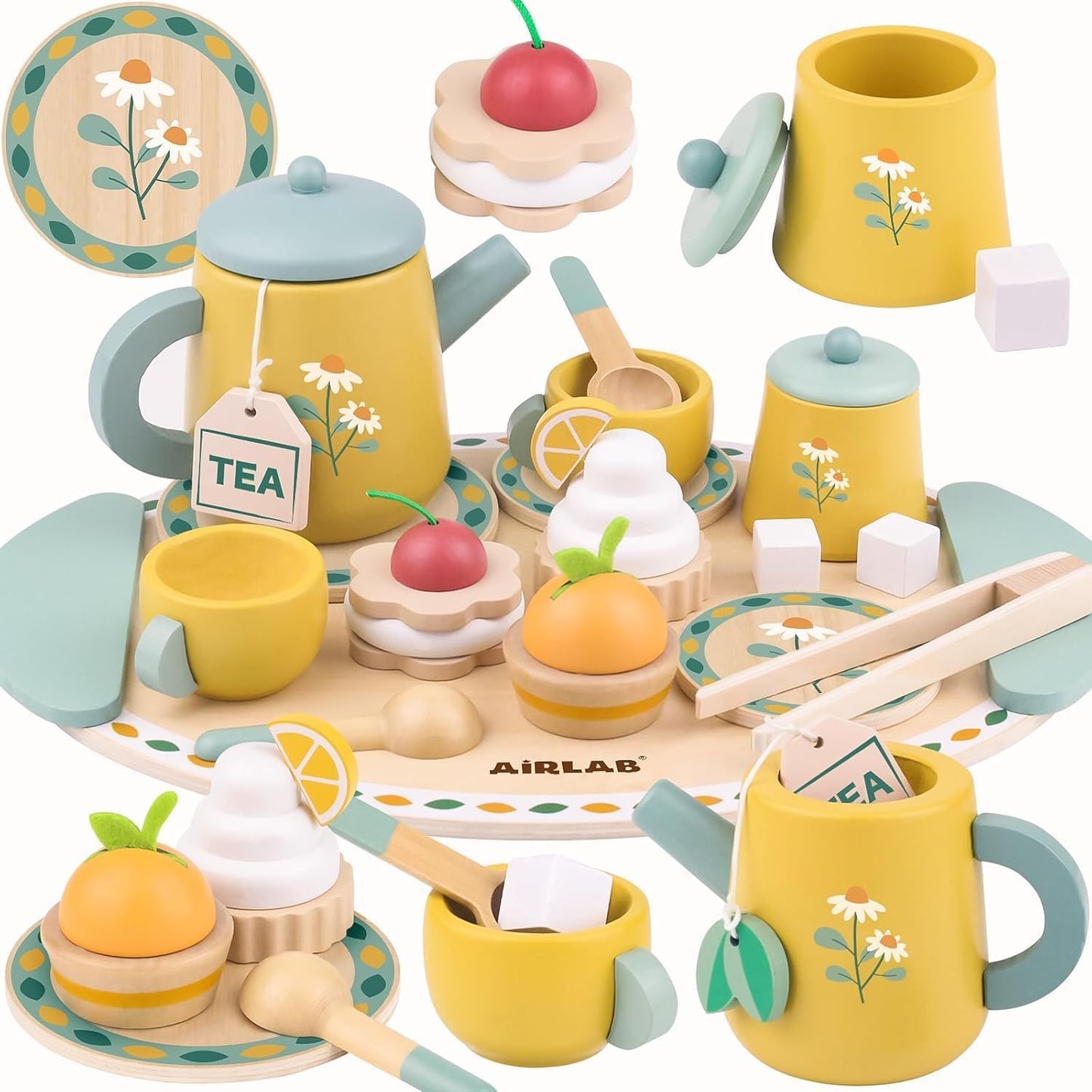Usndhome Tea Sets for Toddlers 3-5 Girl Birthday Gift 2 Year Old Princess Party Wooden Play Food Toy Sets for Kids Kitchen Accessories Age 3-5 Wood Educational Toys
