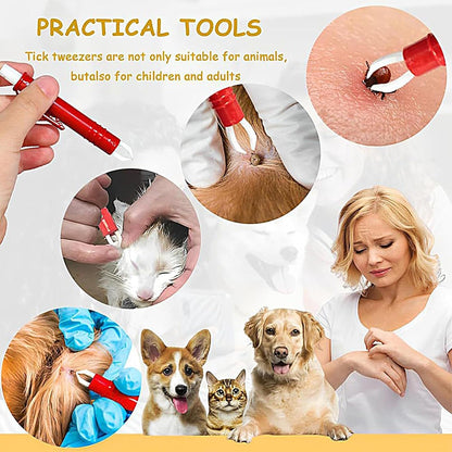 Tick Removal Tool, 3-Piece Removal Tweezers Set, Multifunctional Pet Grooming Supplies, Portable Quick Cleaning Tools for Yard, Outdoor, Travel, and Camping, 3.74 inches