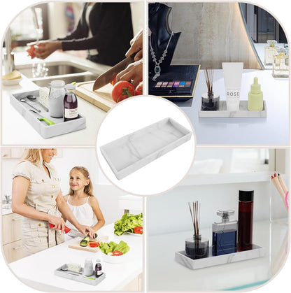 KEUTHON Silicone Vanity Tray, Rectangular, Marble Pattern, 7.8x3.9in, Modern, Non-Slip, Easy to Clean, Bathroom/Vanity Organization, Decorative Tray, Kitchen Counter