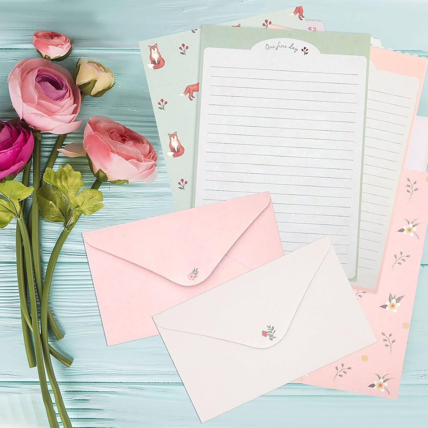 KSIWRE Stationary Paper and Envelopes Set, 36 PCS Lined Stationary Writing Paper with 18 PCS Matching Envelopes, Fresh Floral Style Letter Writing Paper for Invitations Gifts Holiday Wishes (KS-0012)