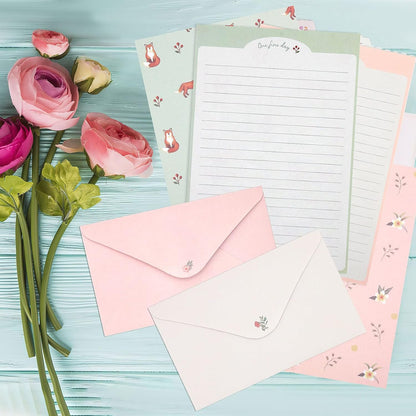 KSIWRE Stationary Paper and Envelopes Set, 36 PCS Lined Stationary Writing Paper with 18 PCS Matching Envelopes, Fresh Floral Style Letter Writing Paper for Invitations Gifts Holiday Wishes (KS-0012)