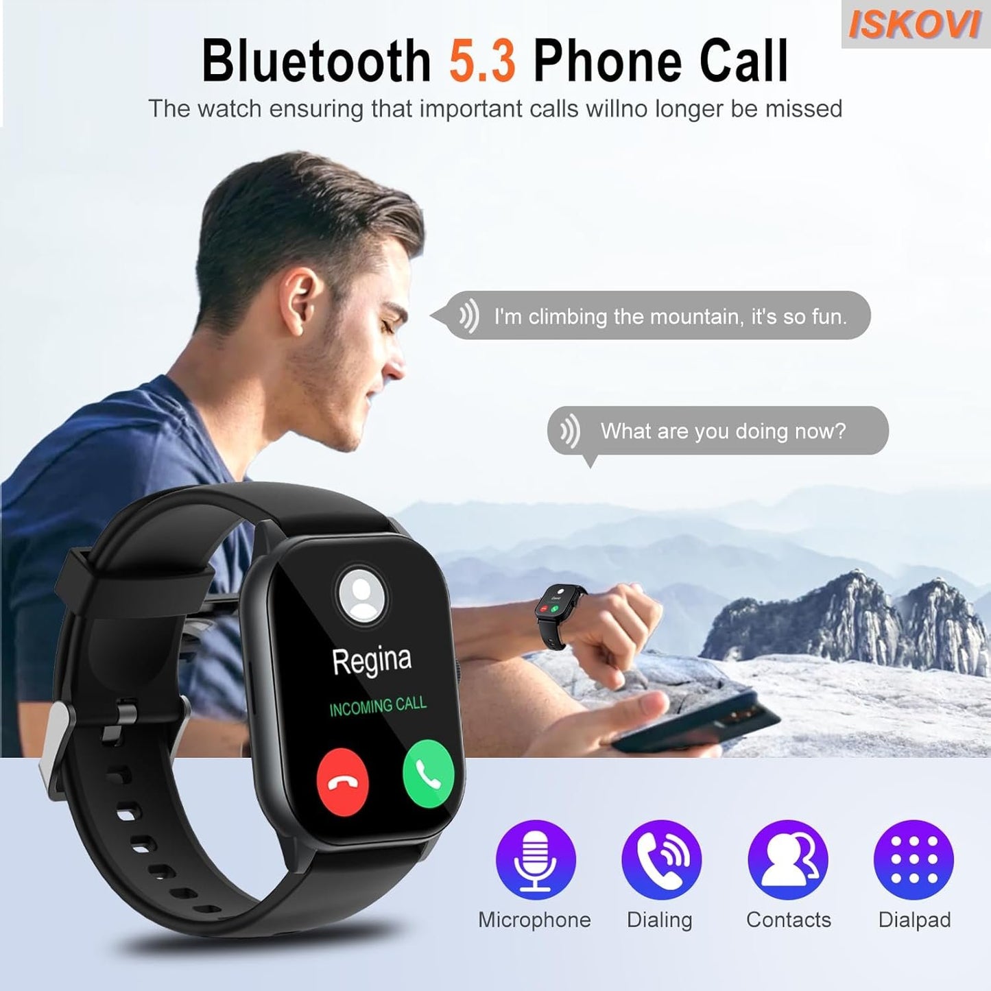 ISKOVI Smart Watch for Men Women Answer/Make Calls,Smartwatch with Heart Rate Sleep Counter Fitness Tracker, 100+ Sport Modes IP68 Waterproof Step Counter Smartwatch for iOS Android,Black