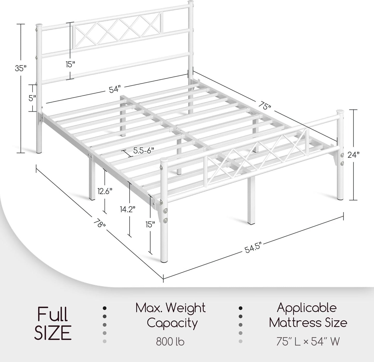 Yaheetech Metal Platform Bed Frame Mattress Foundation with Headboard and Footboard No Box Spring Needed Under Bed Storage Steel Slats White Full Size