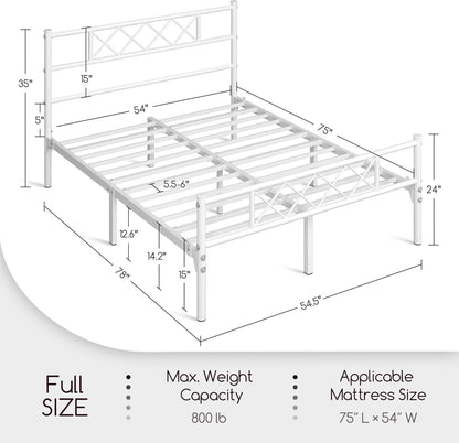 Yaheetech Metal Platform Bed Frame Mattress Foundation with Headboard and Footboard No Box Spring Needed Under Bed Storage Steel Slats White Full Size