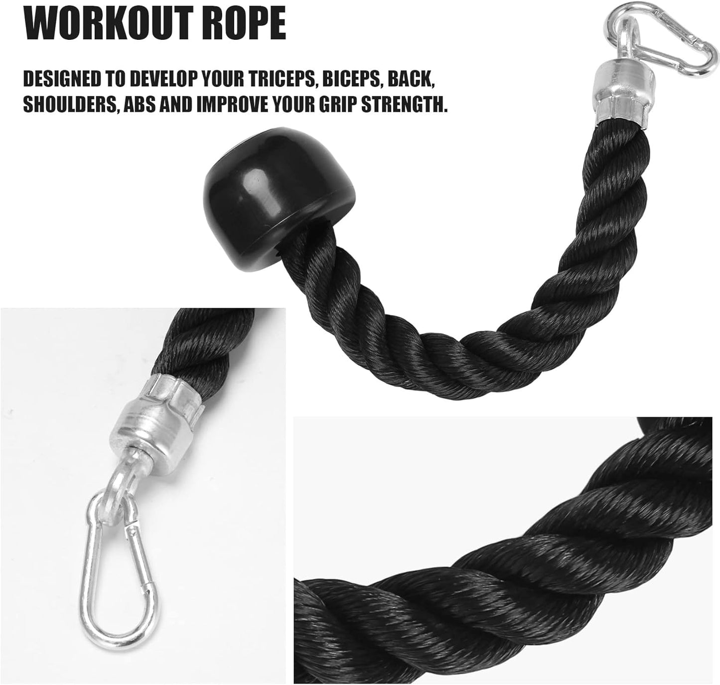 Oidnvay Heavy Duty Tricep Pull Down Single Rope with Snap Hook, Fitness Attachment Cable Machine Pulldown Rope Gym