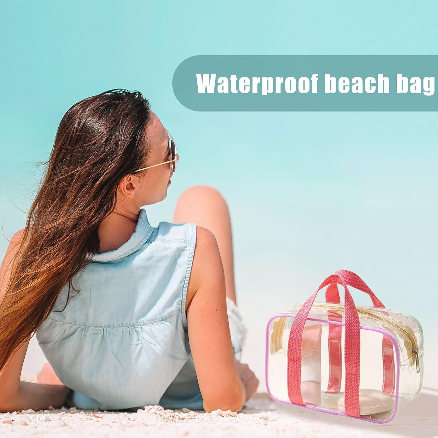 Travel Clear Toiletry Bag, Waterproof Pouch Stadium Events, 7.87x3.15x4.33 Inches Zippered Makeup Organizer Bag for Airplane, Work School Vacation Beach, Bags Stadiums Event