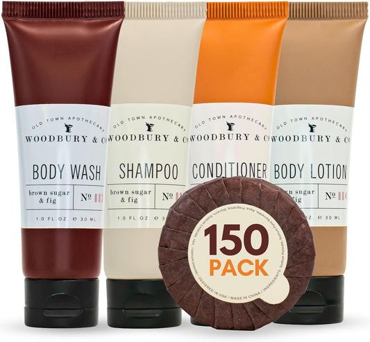WOODBURY & CO Hotel Soap & Bulk Toiletries (150 PK, 1 oz each),Airbnb Essentials for Hosts & Guests Shampoo & Conditioner Supplies,Guest,Hotel Toiletries Bulk Set,Mini Travel Size Toiletries,Air BnB