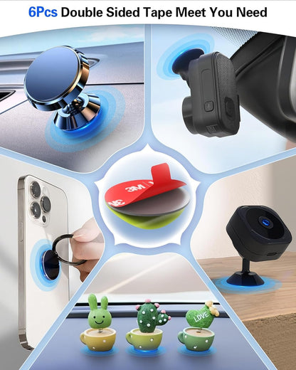 6Pcs Double Sided Adhesive Tape Replacement for Dashboard Car Magnetic Mount, 25mm(0.98in) Round Heat Resistant 3M Sticky Pad for Phone Ring Holder, Mini Dash Cam, Super Self Adhesive Mounting Sticker