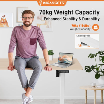 IMGadgets 47 x 24 Inches Height Adjustable Electric Standing Desk 2024, 5th Gen Quieter Motor Ergonomic Sit Stand Up Home Office Computer Desk with Height Memory Buttons, Display, 2 Headphone Holders