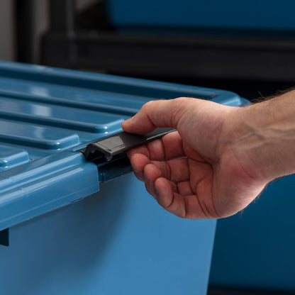 IRIS USA 86.1L Stackable Plastic Storage Bins with Lids and Latch Buckles, 4 Pack - Navy, Large Containers for Home Office Organization