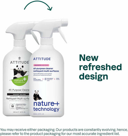 ATTITUDE All Purpose Cleaner, Made in Canada, EWG Verified Multi-Surface Products, Vegan, Multipurpose Cleaning Spray, Unscented, 800 mL