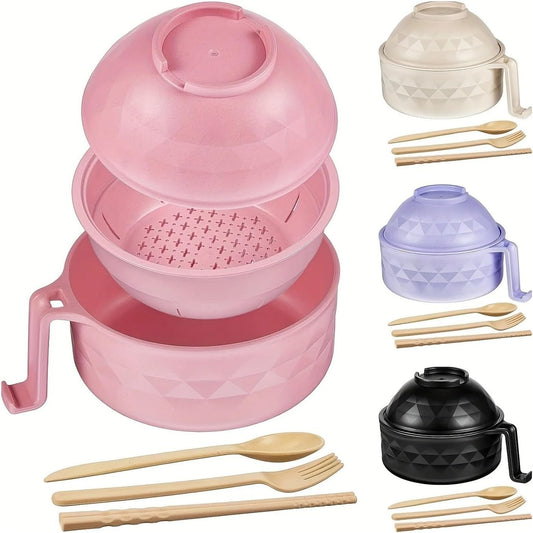 Travel Utensils 6-Piece Ramen Bowl Set Includes Spoon, Chopsticks and Fork - for RVs, Campers, Kitchens and Dorm Rooms(Color4)