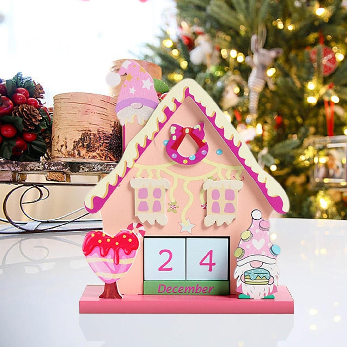 Calendario 'Avvento natalizio, decorazione per il conto alla rovescia dei giorni fino a Natale, decorazione natalizia con gnomo, centrotavola per la casa, per il tavolo, il caminetto