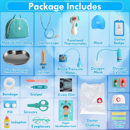 Lehoo Castle Kids Doctor Kit Toy, Pretend Play Doctor Set for Toddlers, Realistic Wooden Medical Kit Role Play Set, Gifts for Boys Girls 3+ Years