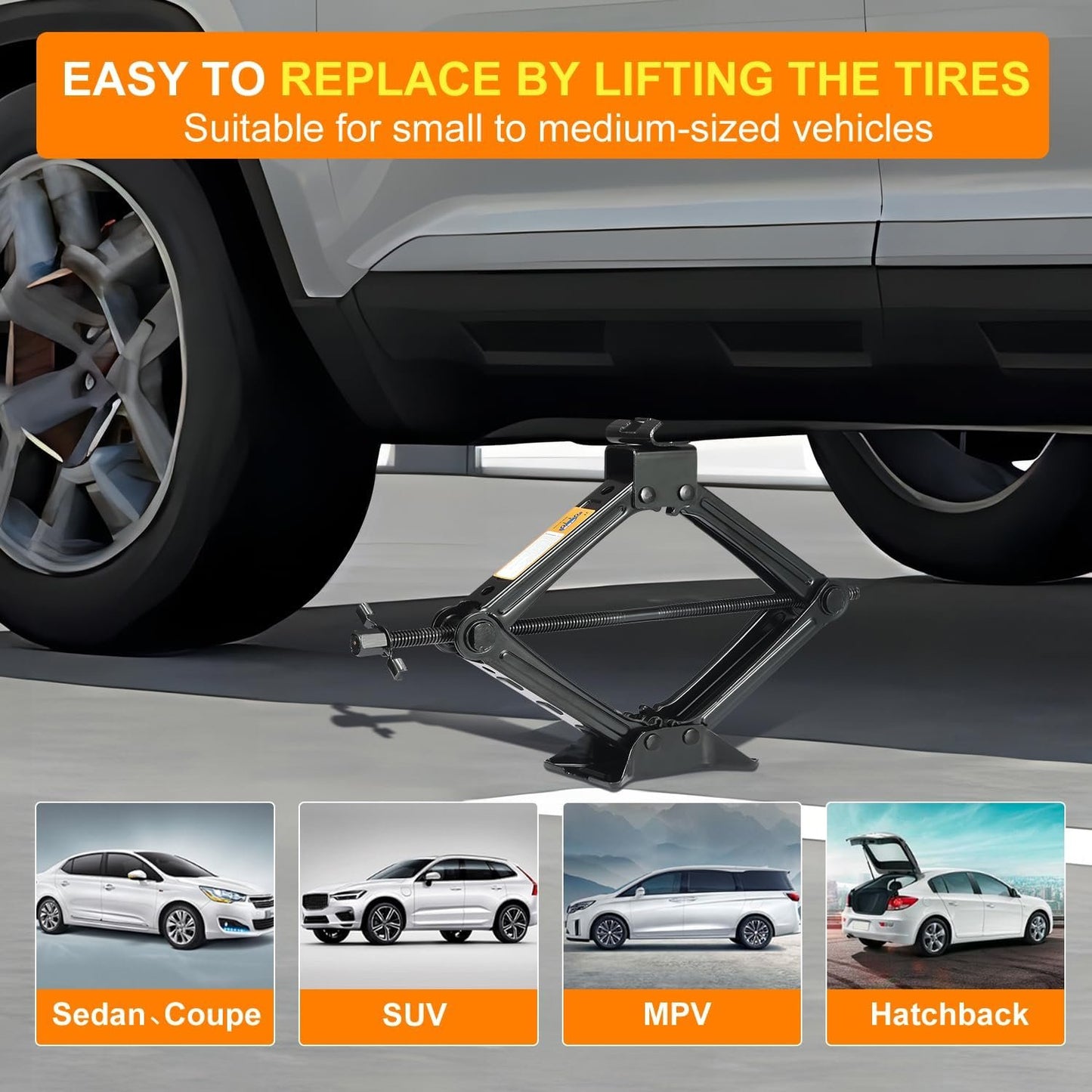 2 Tons (4409 lbs) Scissor Car Jack Kit, Universal Car Emergency Kit with Lug Wrench & Ratchet, Portable Tire Change Kit Perfect for Auto, SUV, MPV Tire Changes & Repairs, Heavy Duty Material