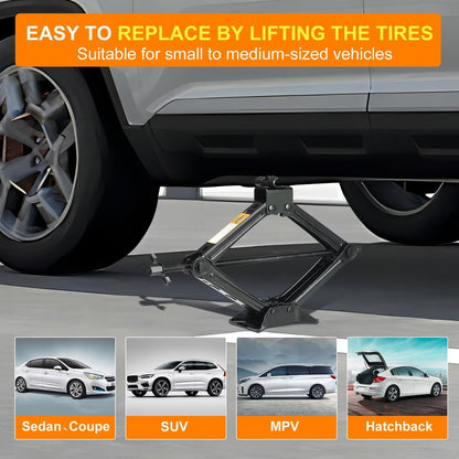 2 Tons (4409 lbs) Scissor Car Jack Kit, Universal Car Emergency Kit with Lug Wrench & Ratchet, Portable Tire Change Kit Perfect for Auto, SUV, MPV Tire Changes & Repairs, Heavy Duty Material