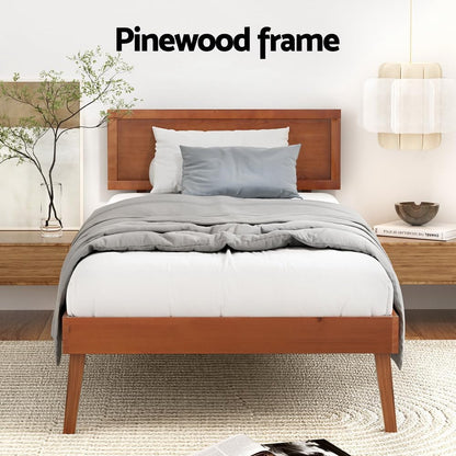 Artiss Single Bed Frame Platform Wooden Timber Frames Beds Base Bedroom Room Decor Home Furniture Oak for Kids, Toddler and Adult, Modern Design with Stable Legs and Storage Space Walnut