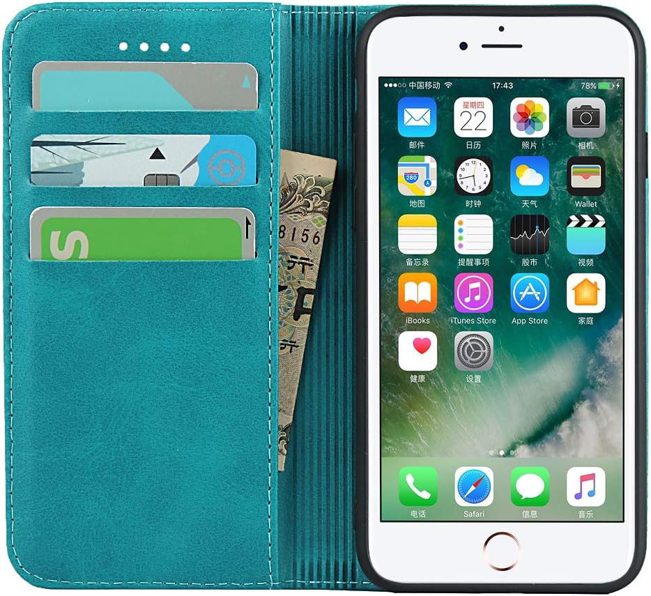 for iPhone SE 2022 / SE 2020/8 7 Case Leather Wallet with Credit Card Holder Slot SunYoo Flip Cover Drop Protection Shockproof Magnetic Folio Women Men Her Purse for iPhone SE2022 SE2020 Sky Blue