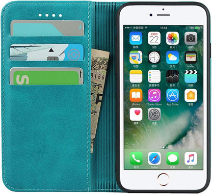 for iPhone SE 2022 / SE 2020/8 7 Case Leather Wallet with Credit Card Holder Slot SunYoo Flip Cover Drop Protection Shockproof Magnetic Folio Women Men Her Purse for iPhone SE2022 SE2020 Sky Blue