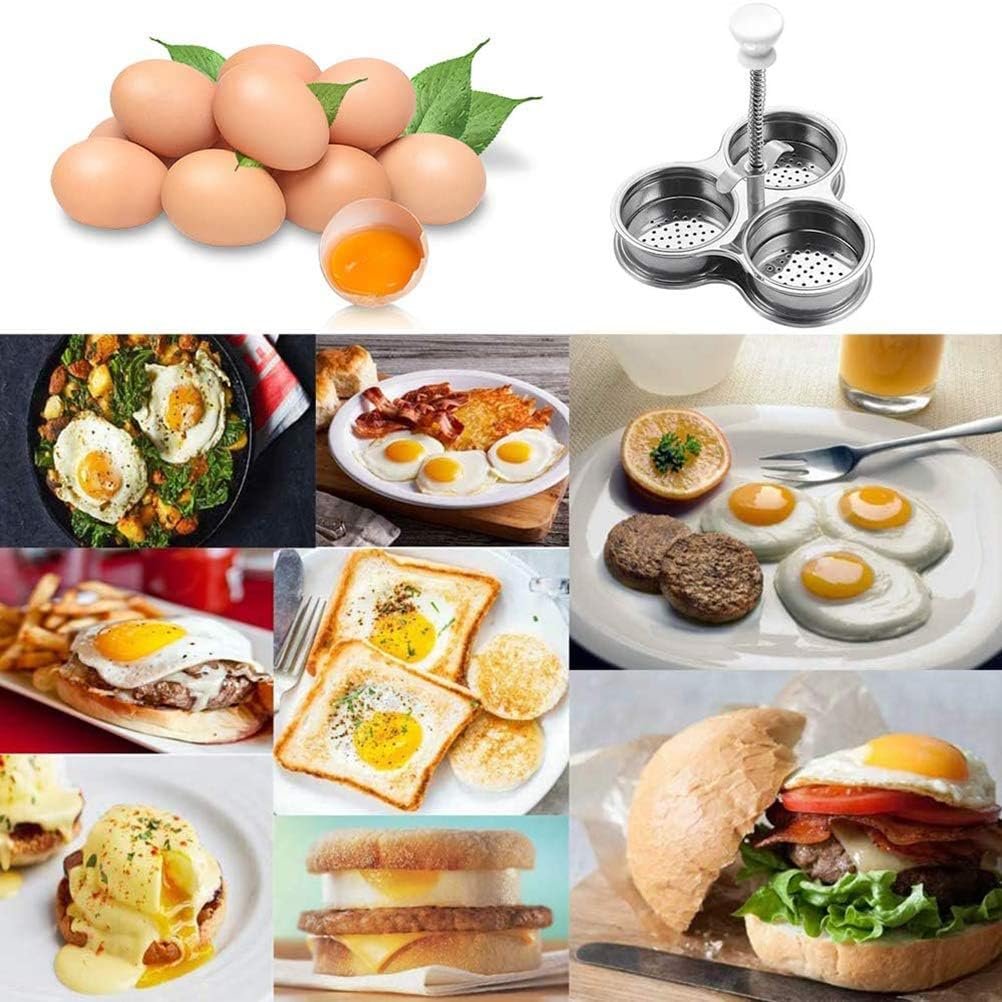Cuociuova in Camicia, Utensili da Cucina Pentole Antiaderenti per Uova, 3 Griglie in Acciaio Inossidabile, Cottura Rapida, Cuociuova Gadget da Cucina per la Colazione (SILVER)