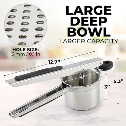 Zulay Kitchen Large 15oz Potato Ricer, Heavy Duty Stainless Steel Potato Masher and Ricer for Mashed Potatoes, Mashed Potato Masher & Potato Press Kitchen Gadget for Perfect Mashed Potatoes