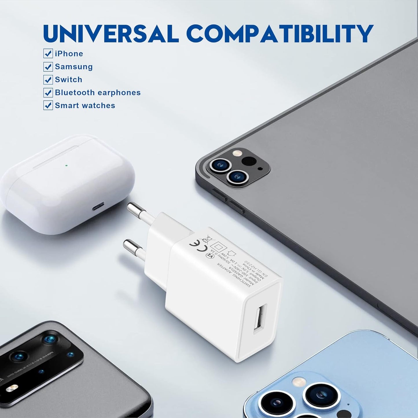 MatauMahi 5V1A USB Charger (White, Pack of 2), 5W USB Socket, USB Power Supply, Adapter Plug, Charger for Mobile Phones, Tablets, Powerbank, Bluetooth Headphones and More