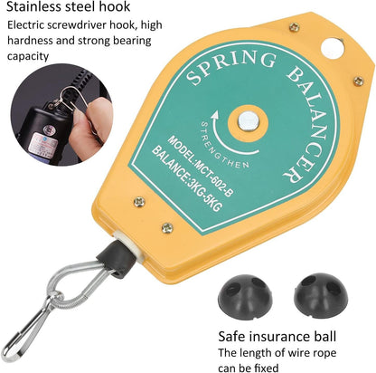 Spring Balancer, 3 to 5Kg Load Small Multi Function Retractable Spring Balancer Strong Bearing and Safe Tool Fixtures Holder Hanging with Safety Device for Assembly Lines
