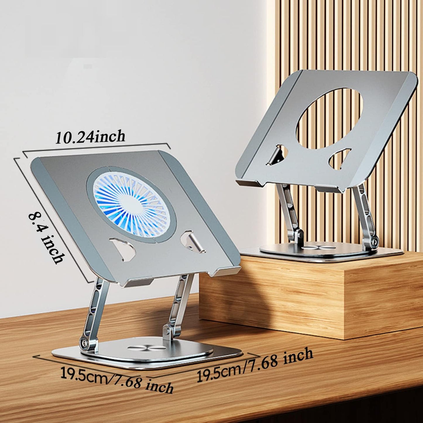 KEROLFFU Laptop Stand Fan With 360 Rotating Base, Adjustable Height Up to 10", Ergonomic Aluminum Riser Holder for 10-17 Inch Laptops/All MacBook Air