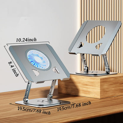 KEROLFFU Laptop Stand Fan With 360 Rotating Base, Adjustable Height Up to 10", Ergonomic Aluminum Riser Holder for 10-17 Inch Laptops/All MacBook Air