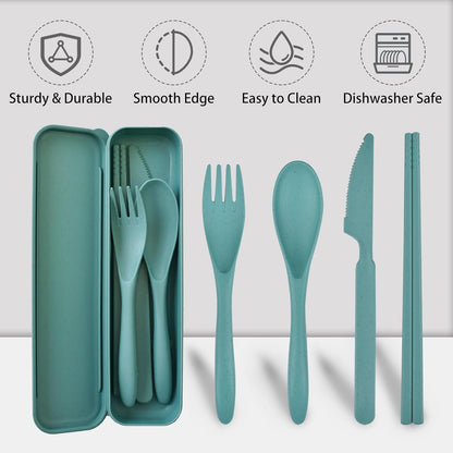 4 Sets Portable Utensils Set with Case, Travel Camping Cutlery Set, Colorful Cutlery Set Chopsticks Fork Spoon Knife with Case, Flatware Sets for Kids Adults, Camping Eating Utensils Sets