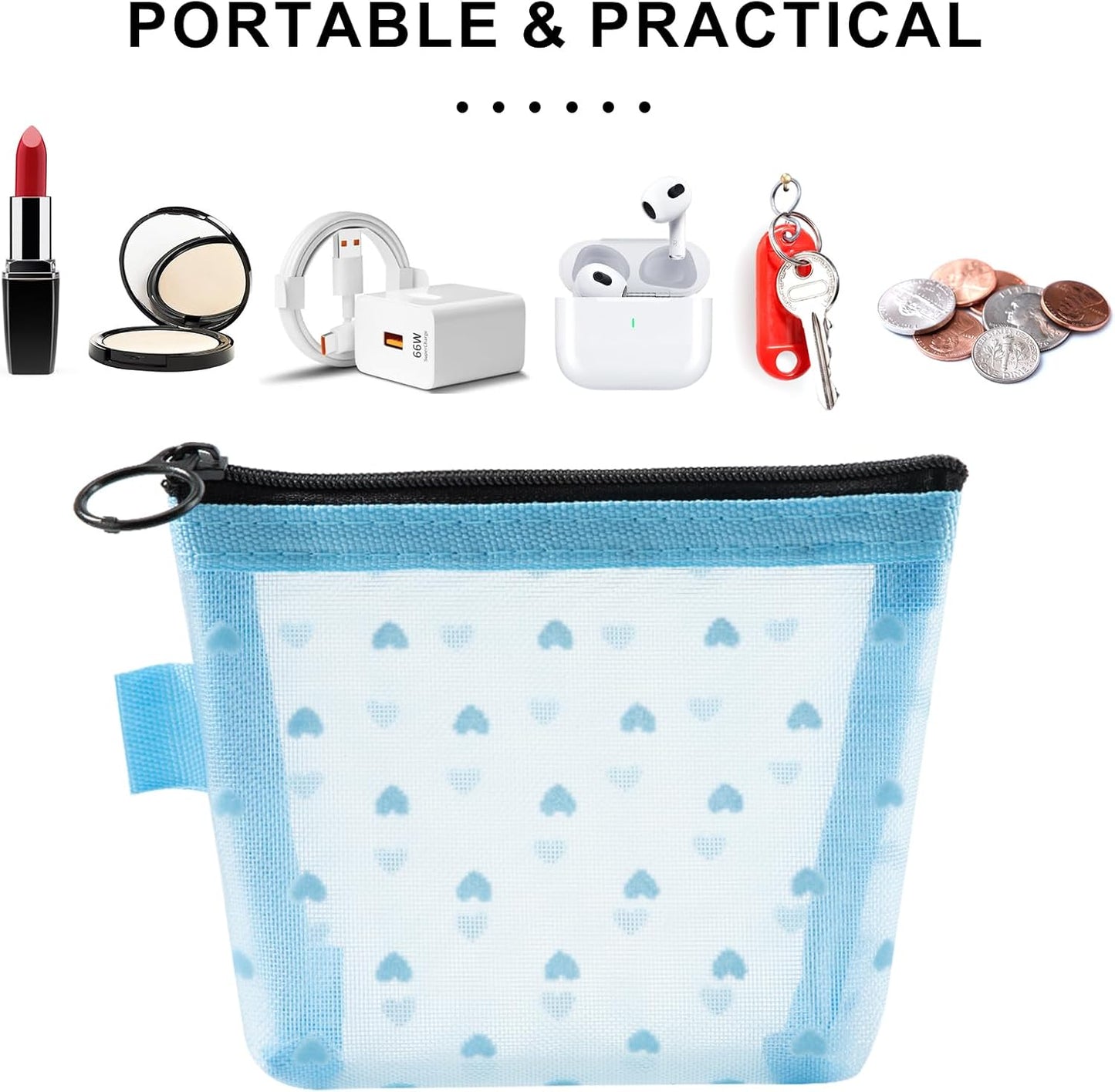 Mini Mesh Bags with Zipper, 4 Pieces, Small Clutch Make Up Transparent Cosmetic Bag for Girls Organization Toiletries Travel (Black/Purple/Blue/Pink), ['Black', 'Lila', 'Blue', 'Pink']
